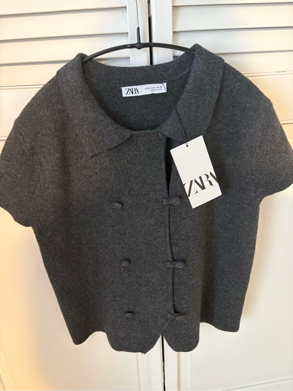 ZARA Charcoal Gray Short Sleeve Double-Breasted Jacket